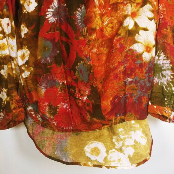 VIVANTE VSA Spain Colorful Viscose lightweight Floral Blouse V-neck wrap sz L - Picture 3 of 5